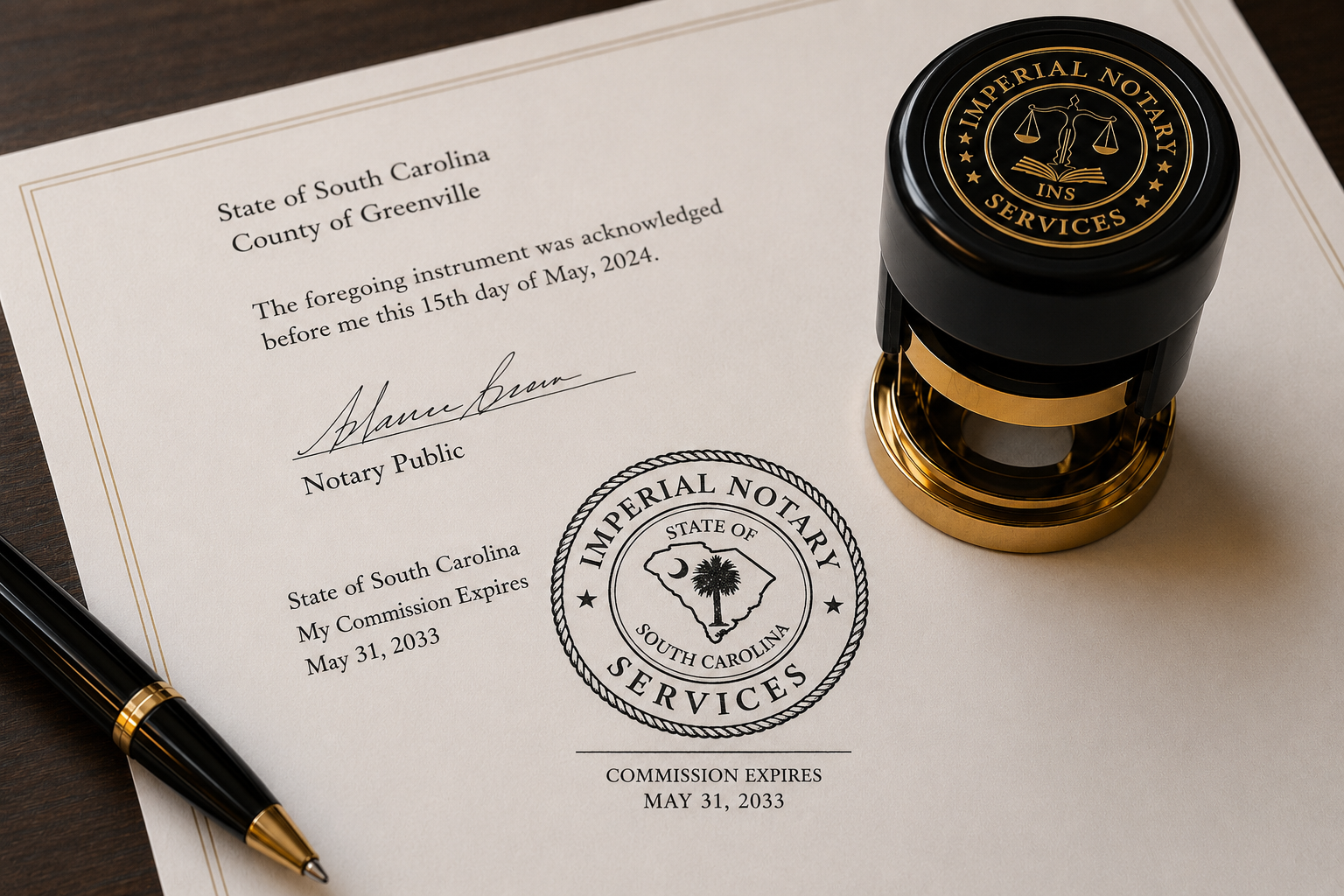 Imperial Notary Services official notary seal and signed document